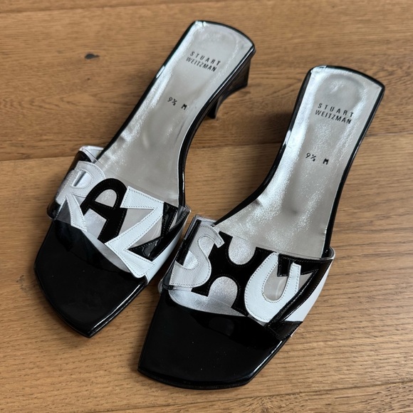 Stuart Weitzman Custom CRAZY 4SHUZ Slides - Ladies 9.5 - Black & White - NWOT - Picture 4 of 12